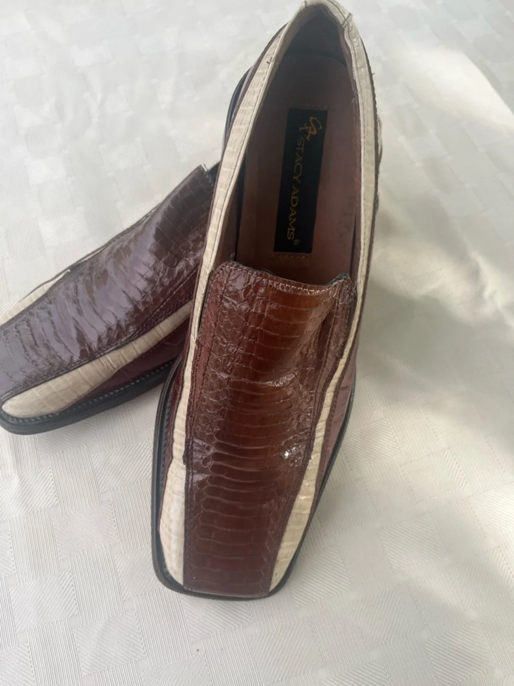 Stacy Adams Brown & Cream Genuine snake and leather upperTexture Slip-On Loafers